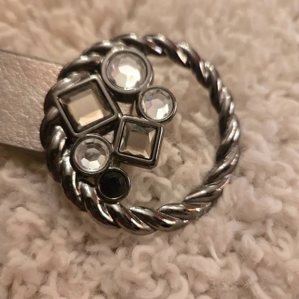 Chico's Silver Leather Belt Rhinestone Buckle M/L